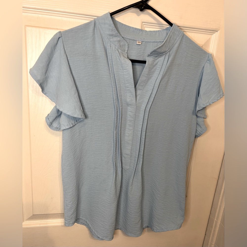 Chiffon V- Neck with Cute Ruffle Sleeves, Small.